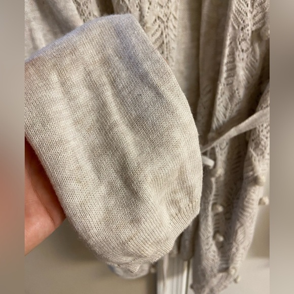 Knitted & knotted Anthropologie sweater cardigan open front cream PomPom  Medium - Picture 7 of 11